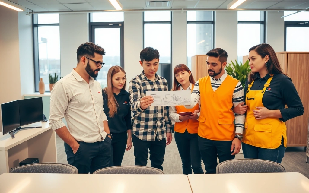 CleanOrbit team collaborating on a growth strategy, symbolizing company expansion and commitment to excellence.