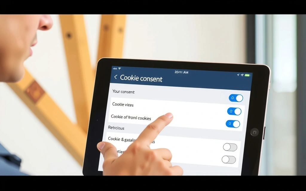 Person managing cookie settings on a tablet device