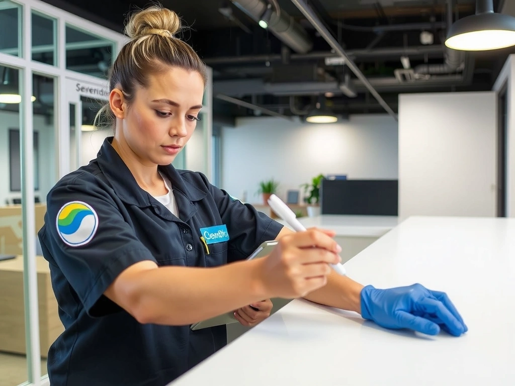 A team supervisor inspecting the quality of cleaning work with a checklist.