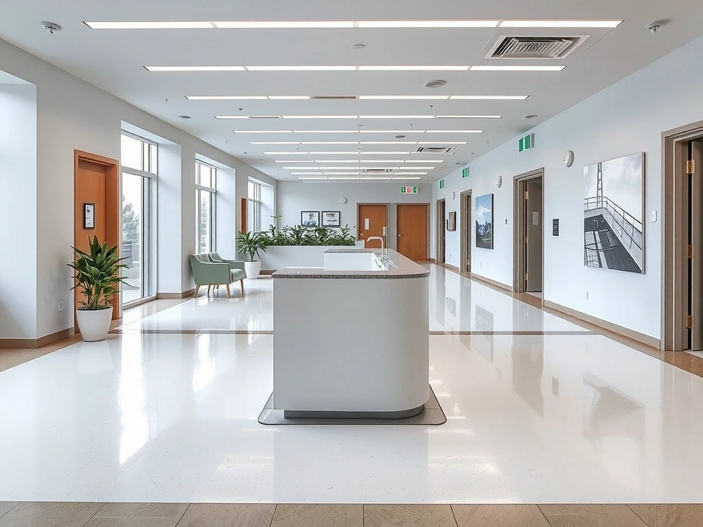 Disinfected common area in a healthcare facility, highlighting sterile environment.