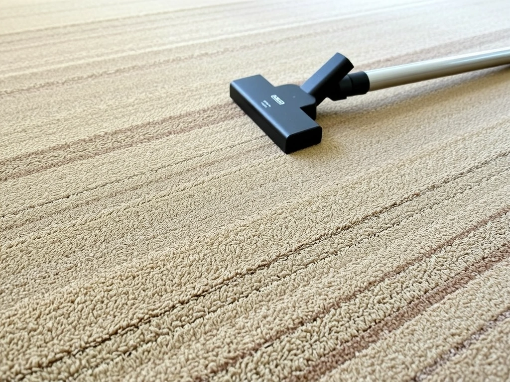 Freshly vacuumed carpet with distinct lines, indicating thorough cleaning.