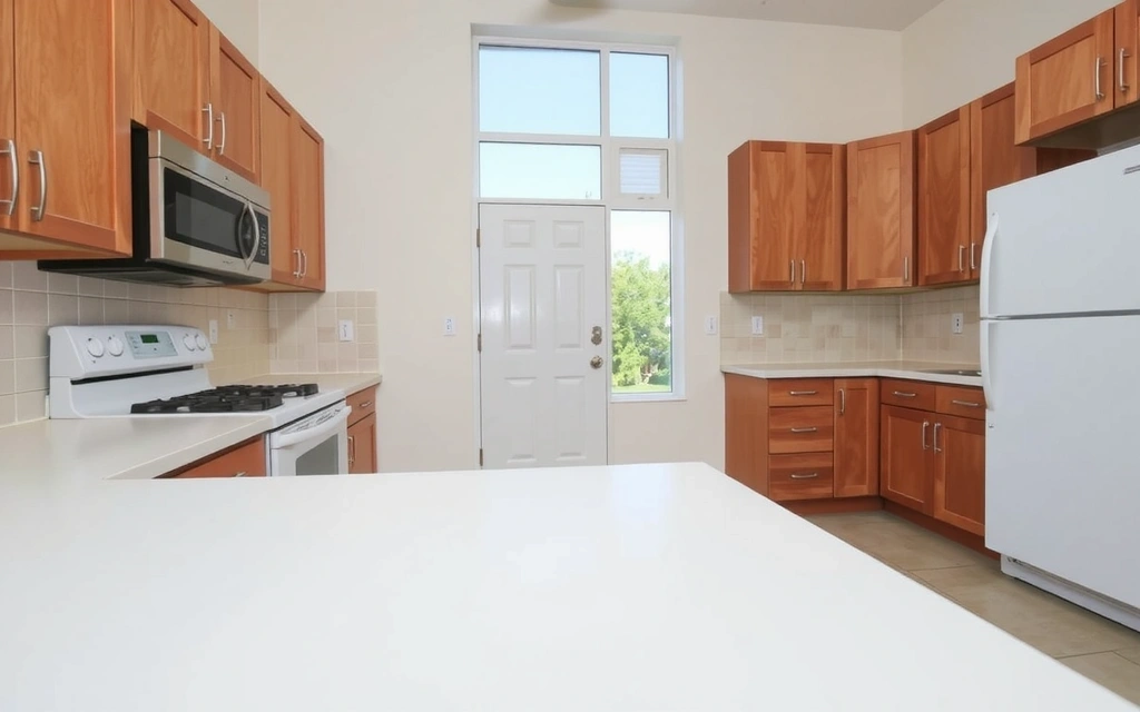 A clean, empty kitchen ready for new tenants