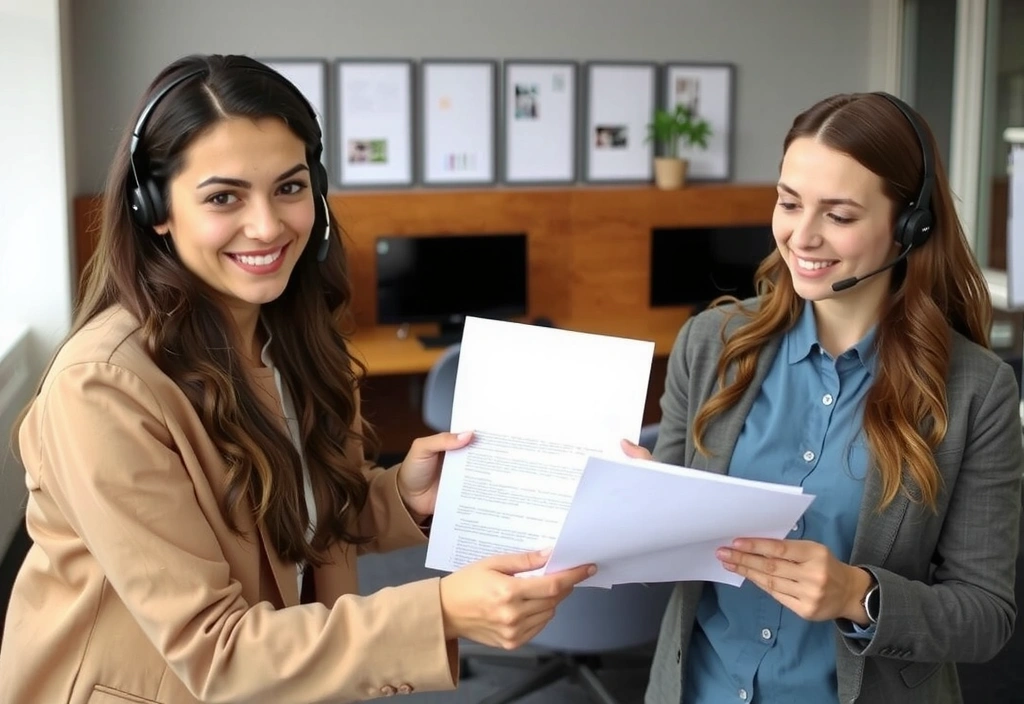 Customer support agent assisting with legal documents, representing clarity and help.