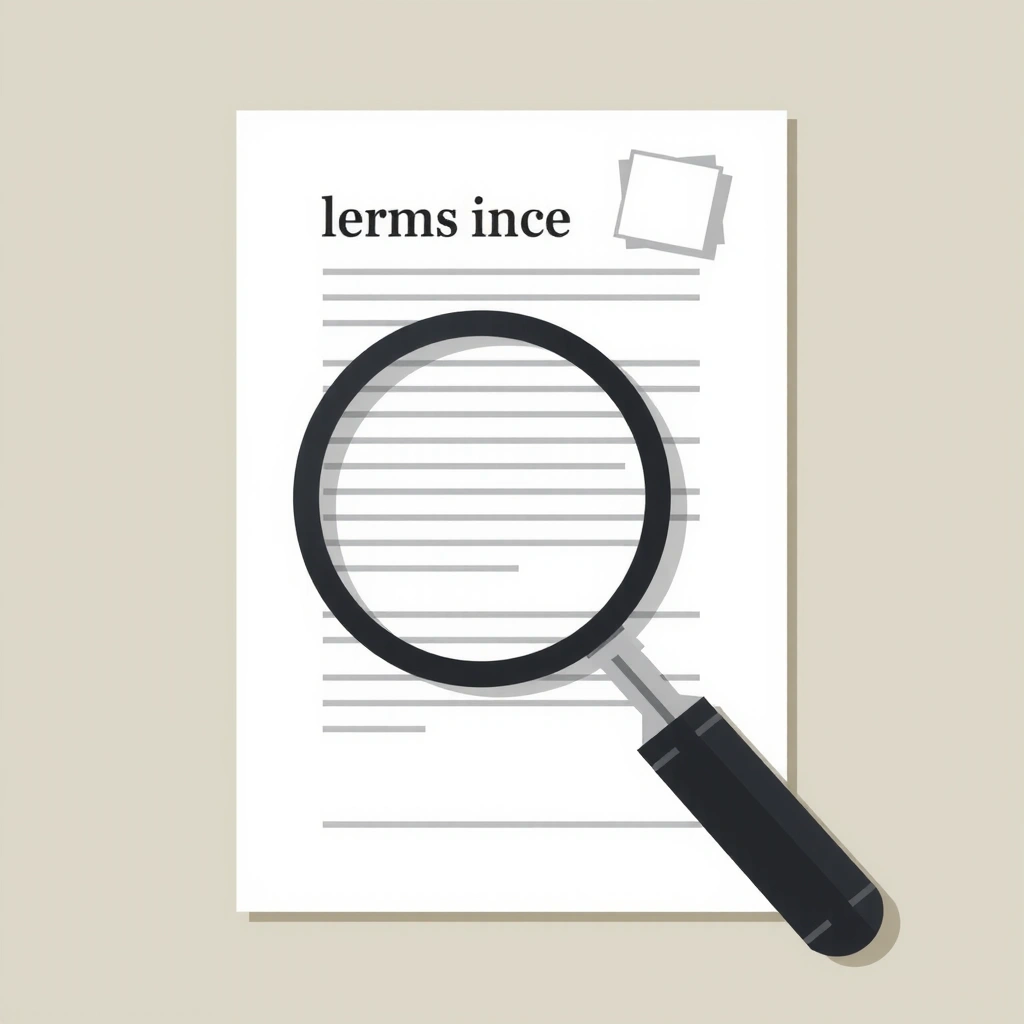 Detailed illustration of a legal document with a magnifying glass over it, emphasizing scrutiny and terms.